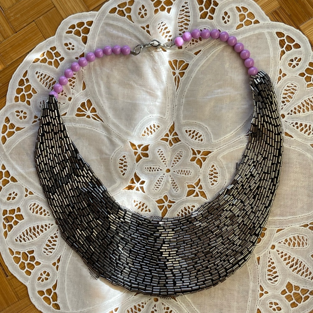 Shiny vintage bib necklace 80s - Picture 8 of 8